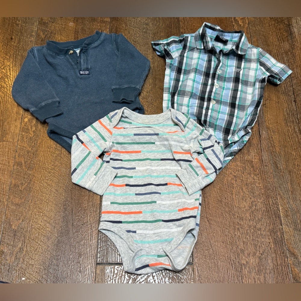 Baby Boy 6-9 month bundle - two long sleeve onsies and a plaid onesie